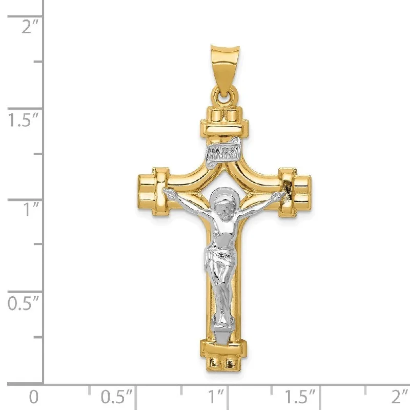 layered pearl necklace for brides -Diamond2Deal 14k White and Yellow Gold Polished INRI Crucifix Pendant (L- 45 mm, W- 24 mm)