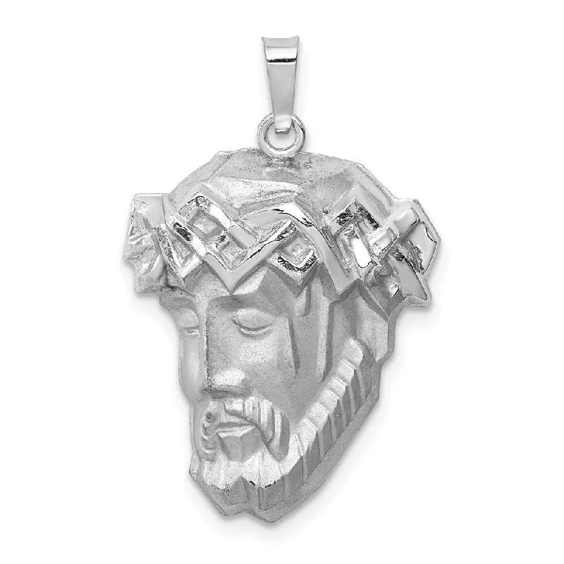 handmade gemstone necklace -Diamond2Deal 14K White Gold Hollow Satin Medium Jesus Medal