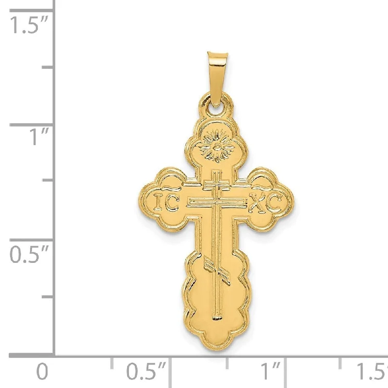 gold initial necklace for layering -Diamond2Deal 14K Yellow Gold Eastern Orthodox Cross Pendant (L- 34 mm, W- 18 mm)