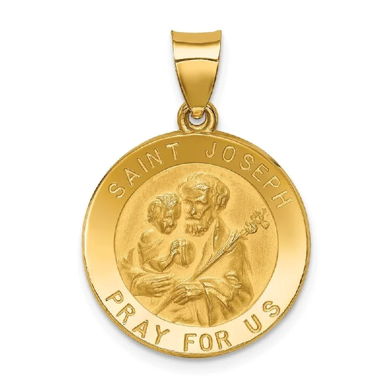 vintage gold necklace for women -Diamond2Deal 14K Yellow Gold Polished and Satin St. Joseph Medal Pendant (L- 27 mm, W- 18.75 mm)