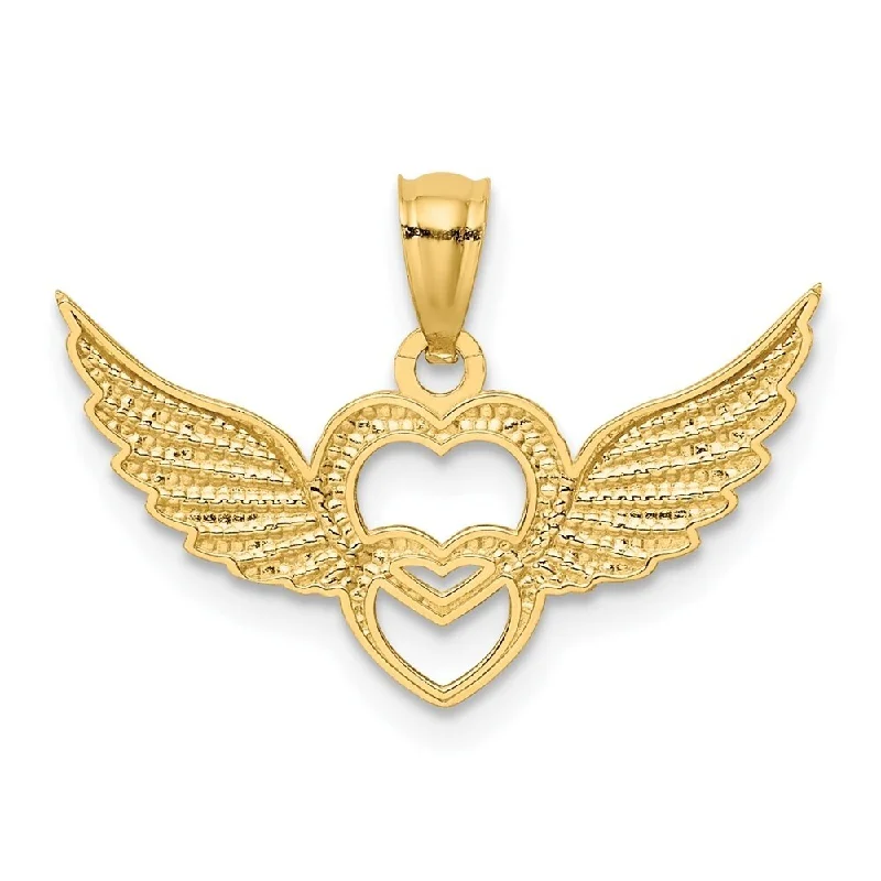 simple gold pendant necklace -Diamond2Deal 14K Yellow Gold Rhodium Plated Heart with Wings Pendant (L- 17 mm, W- 23 mm)