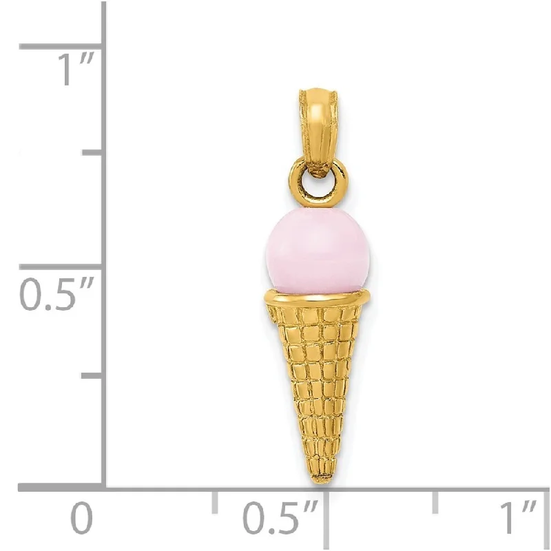 diamond solitaire necklace for women -Diamond2Deal 14K Yellow Gold Satin Polished 3-Dimensional Ice Cream Cone Pendant (L- 23 mm, W- 6 mm)