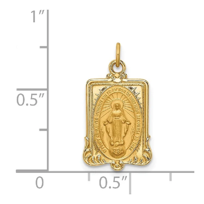 vintage pendant necklace for women -Diamond2Deal 14K Yellow Gold Satin Rectangular Miraculous Medal (L- 20.75 mm, W- 11 mm)