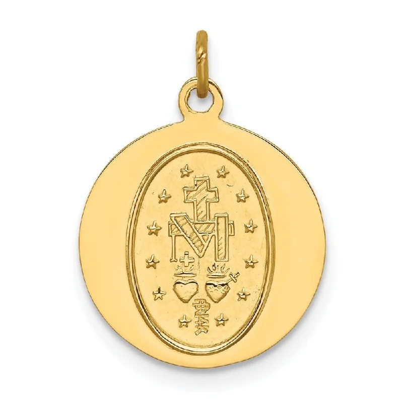 boho style necklace for women -Diamond2Deal 14K Yellow Gold Satin Round Miraculous Medal (L- 19.25 mm, W- 14 mm)