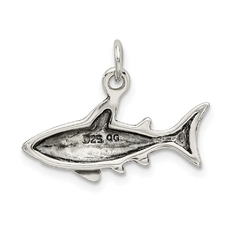 dainty gold necklace for layering -Diamond2Deal 925 Sterling Silver Antique Shark Pendant (L- 16 mm, W- 22 mm)