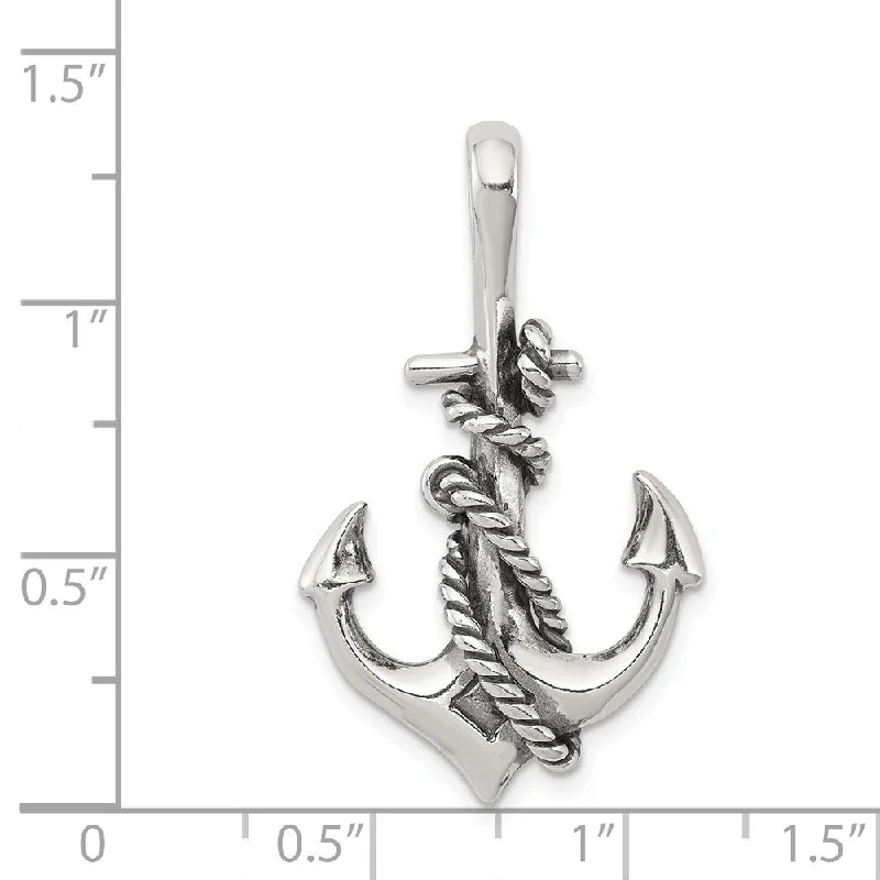 gold chain necklace for layering -Diamond2Deal 925 Sterling Silver Antiqued Anchor and Rope Pendant (L- 33 mm, W- 21 mm)