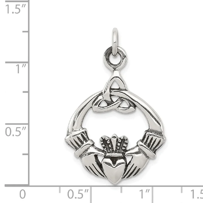 gold initial necklace for layering -Diamond2Deal 925 Sterling Silver Antiqued Claddagh Pendant (L- 33 mm, W- 22 mm)