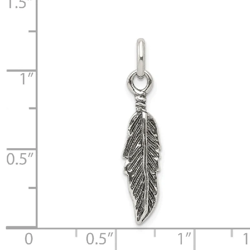 diamond tennis necklace for women -Diamond2Deal 925 Sterling Silver Antiqued Feather Pendant (L- 30 mm, W- 6 mm)