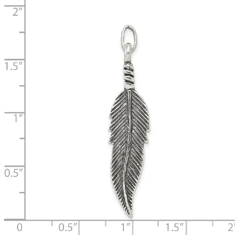 celestial necklace for women -Diamond2Deal 925 Sterling Silver Antiqued Feather Pendant (L- 46 mm, W- 10 mm)