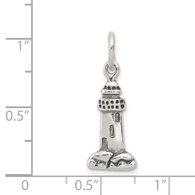 sterling silver necklace for men -Diamond2Deal 925 Sterling Silver Antiqued Lighthouse Pendant (L- 20 mm, W- 8 mm)