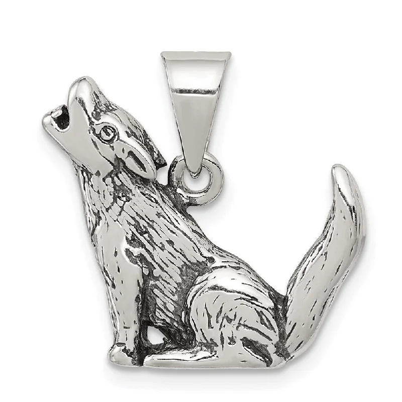 custom initial necklace for women -Diamond2Deal 925 Sterling Silver Antiqued Wolf Charm