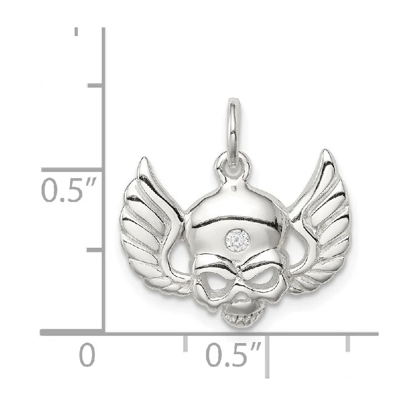 trendy gold choker necklace -Diamond2Deal 925 Sterling Silver CZ Skull with Wings Pendant (L- 20 mm, W- 20 mm)