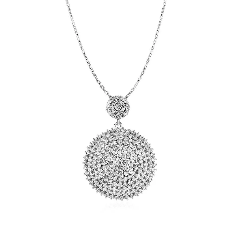 bohemian style necklace for women -Domed Circle Pendant with Cubic Zirconia in Sterling Silver