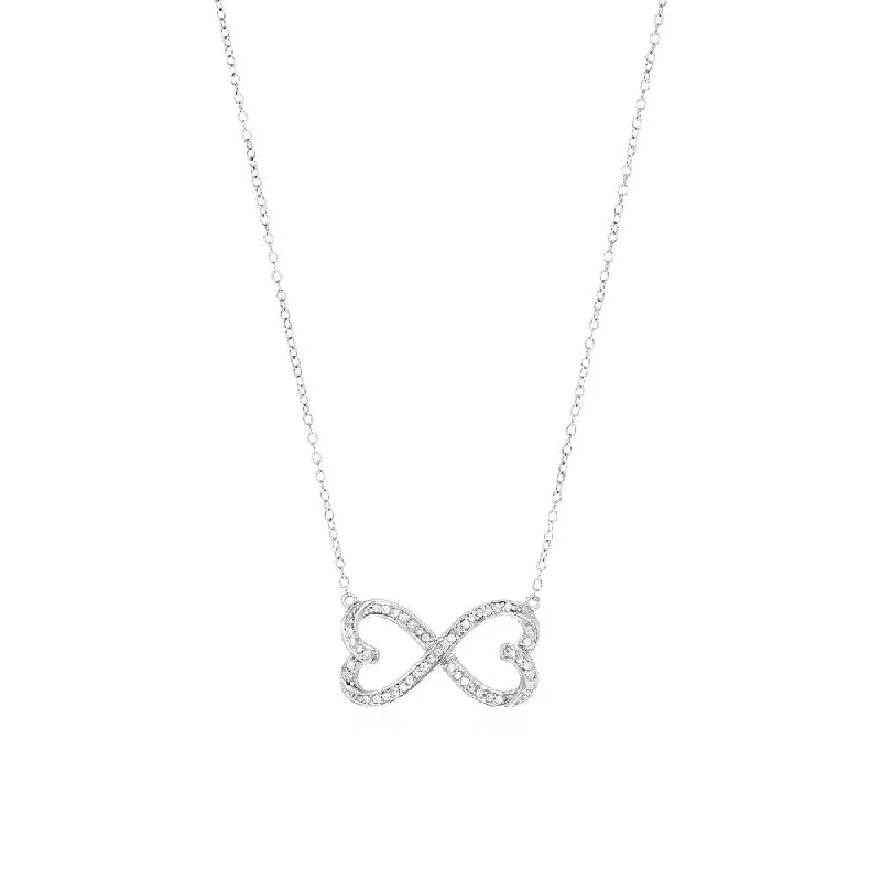 gold layered choker necklace -Double Heart Infinity Necklace with Cubic Zirconia in Sterling Silver