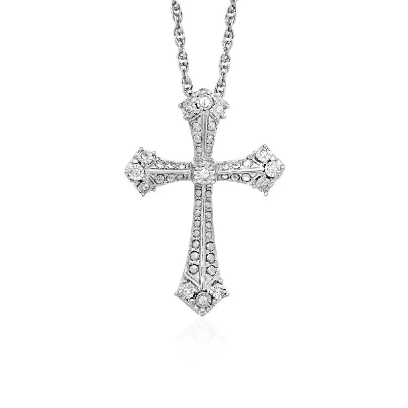 trendy gold choker necklace -Gothic Cross Pendant with Diamonds in Sterling Silver