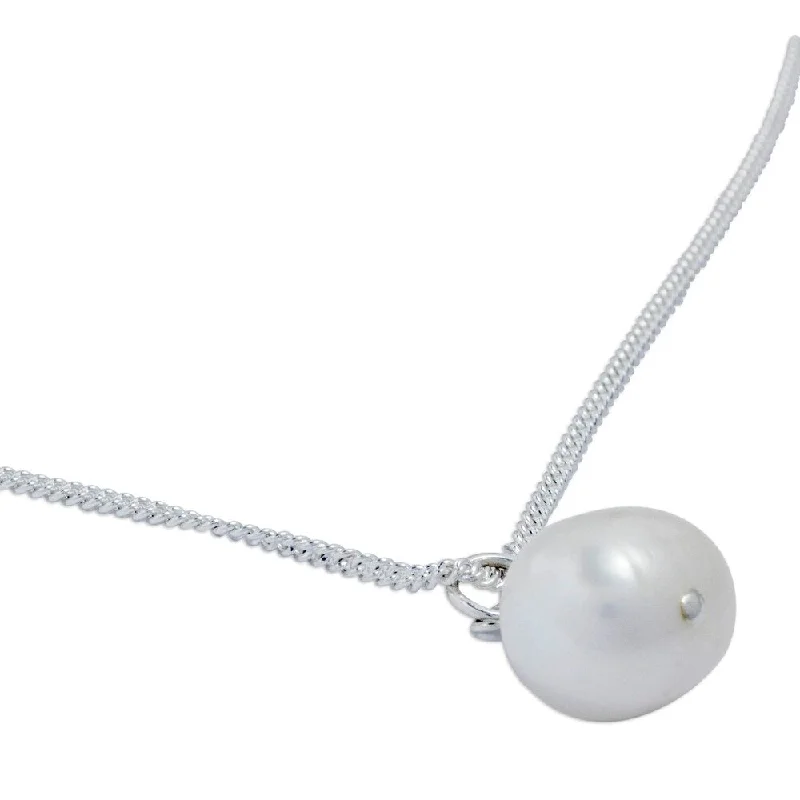 handmade gemstone necklace -Handmade Sterling Silver 'Radiant Purity' Pearl Necklace (9 mm) (Mexico)