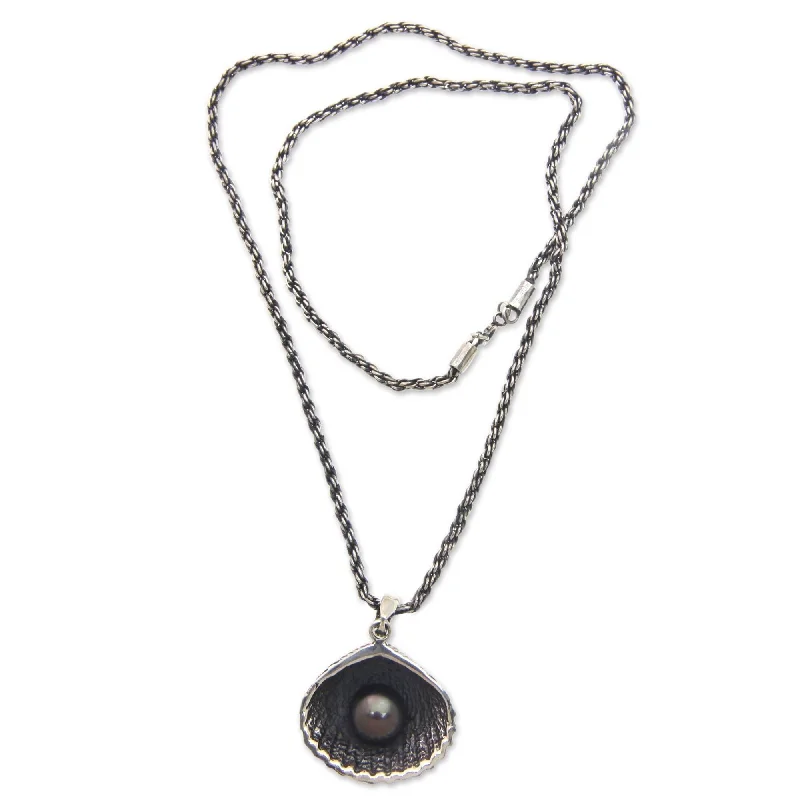 ruby necklace for women -Handmade Sterling Silver 'Sea Treasure in Black' Cultured Pearl Necklace (Indonesia)