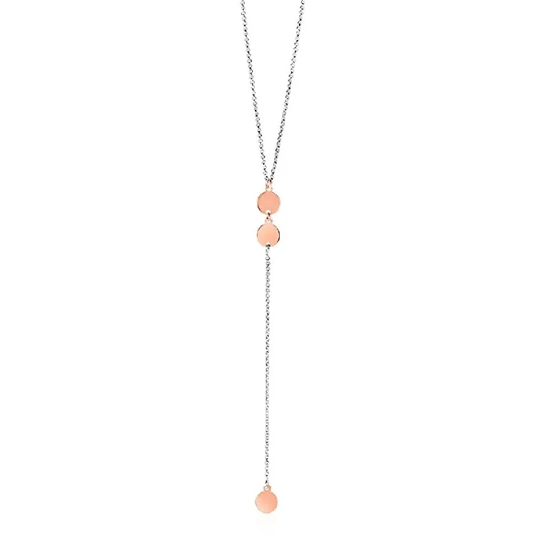 gemstone necklace for women -Lariat Style Necklace with Rose Finish Circles in Sterling Silver