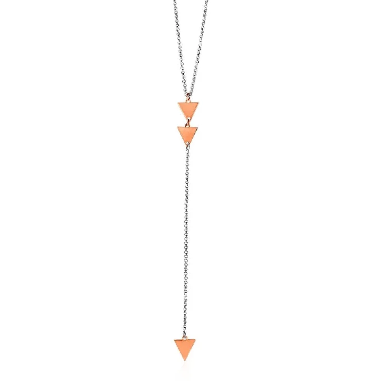 adjustable necklace for women -Lariat Style Necklace with Rose Finish Triangles in Sterling Silver