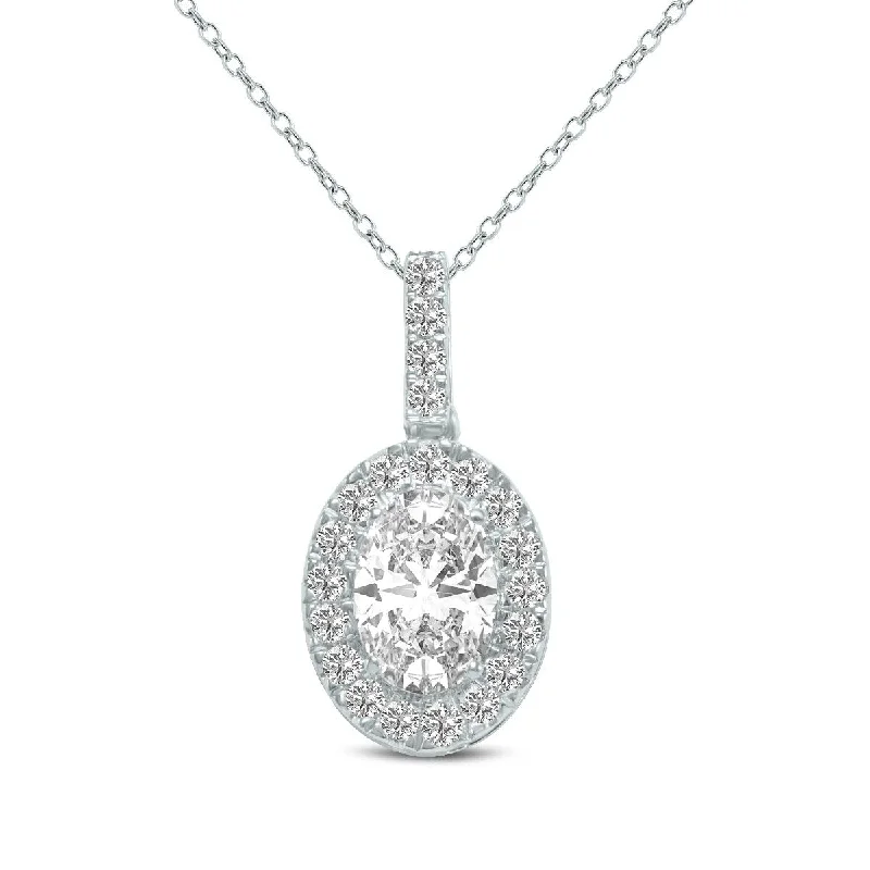 angel number necklace for women -Marquee 1/2 Carat TW Oval Shape Halo Lab Grown Diamond Pendant in 14K White Gold