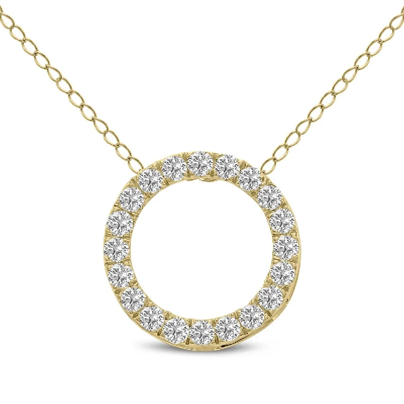 custom initial necklace for women -Marquee 1/4 Carat TW Lab Grown Diamond Circle Pendant in 14K Yellow Gold