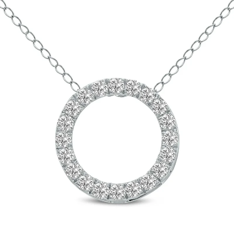 luxury gold necklace for special occasions -Marquee 1.50 Carat TW Lab Grown Diamond Circle Pendant in 14K White Gold