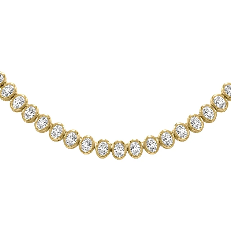 delicate gold chain necklace -Marquee 10 Carat TW Oval Shape Lab Grown Diamond Bezel Set Necklace in 14K Yellow Gold