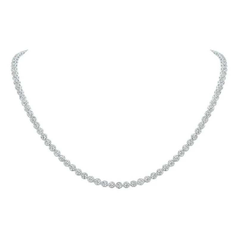 gold nameplate necklace for women -Marquee 10 Carat TW Round Lab Grown Diamond Bezel Set Necklace in 14K White Gold