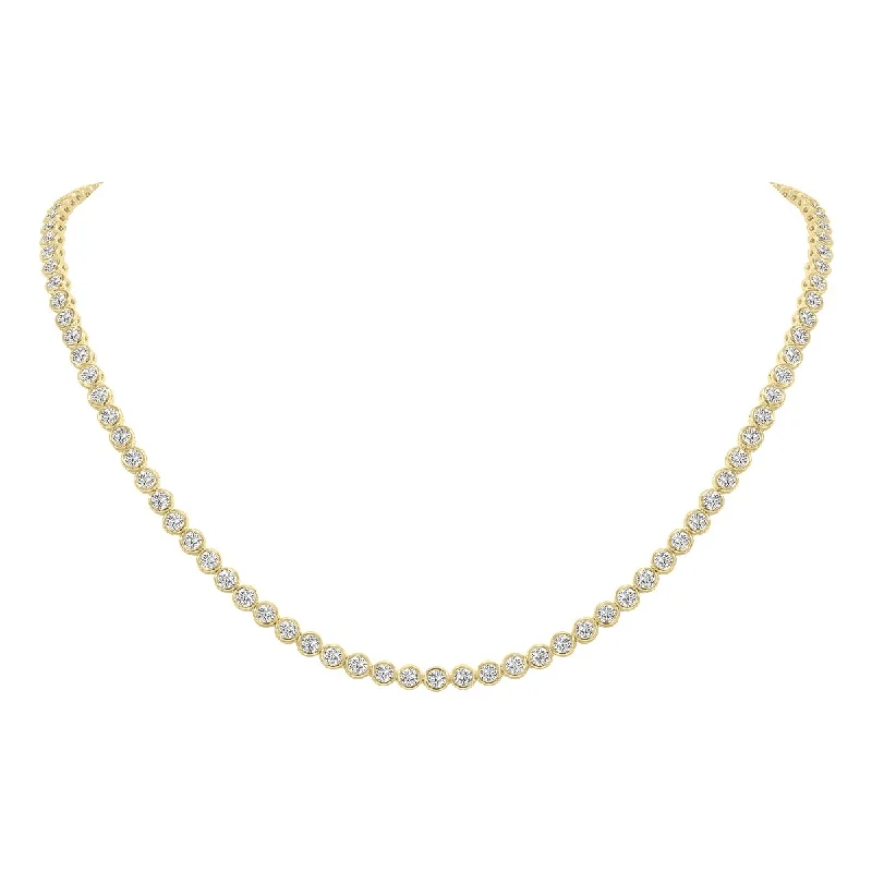 cubic zirconia necklace for women -Marquee 10 Carat TW Round Lab Grown Diamond Bezel Set Necklace in 14K Yellow Gold