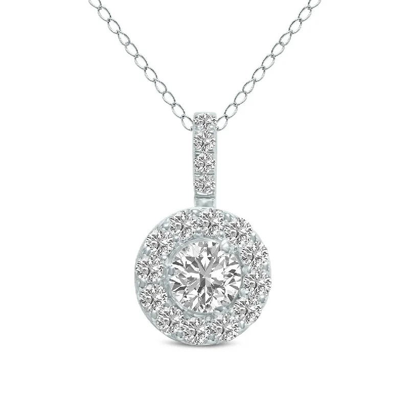 vintage pendant necklace for women -Marquee 2 Carat TW Halo Lab Grown Diamond Pendant in 14K White Gold