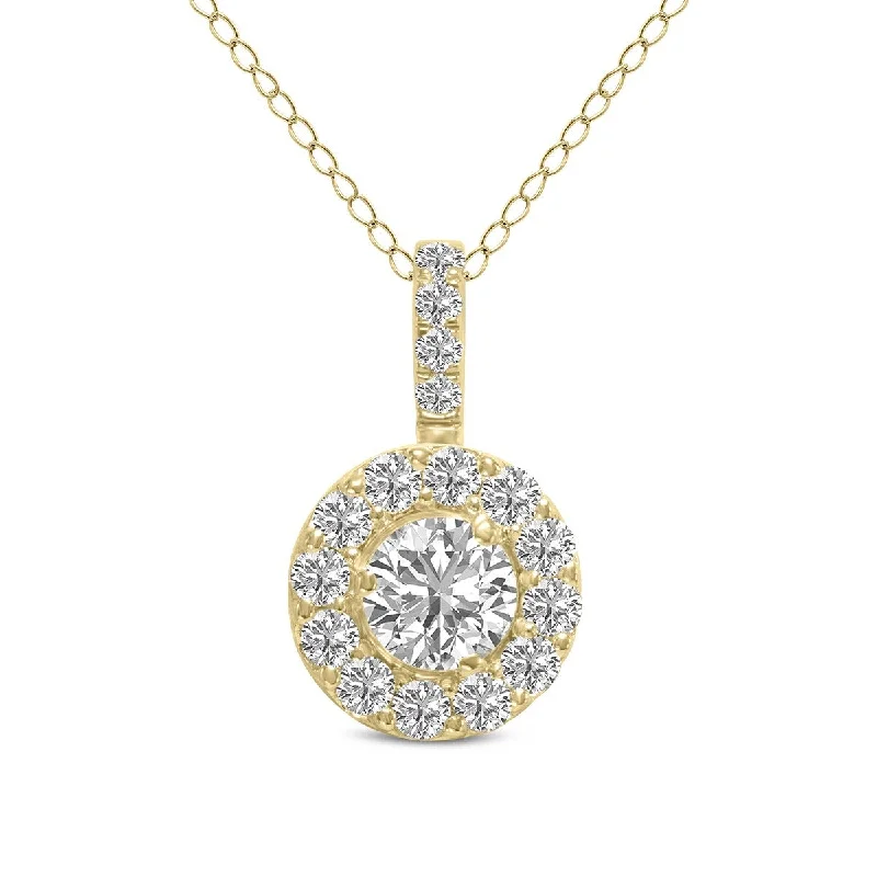 zodiac sign necklace for women -Marquee 2 Carat TW Halo Lab Grown Diamond Pendant in 14K Yellow Gold