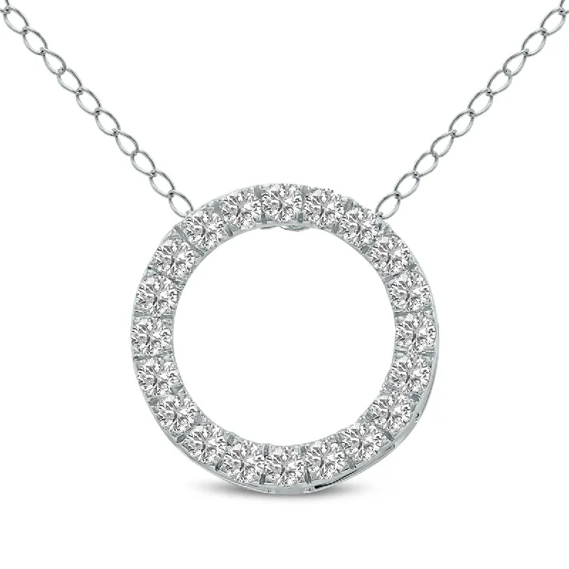 trendy necklace for teens -Marquee 2 Carat TW Lab Grown Diamond Circle Pendant in 14K White Gold