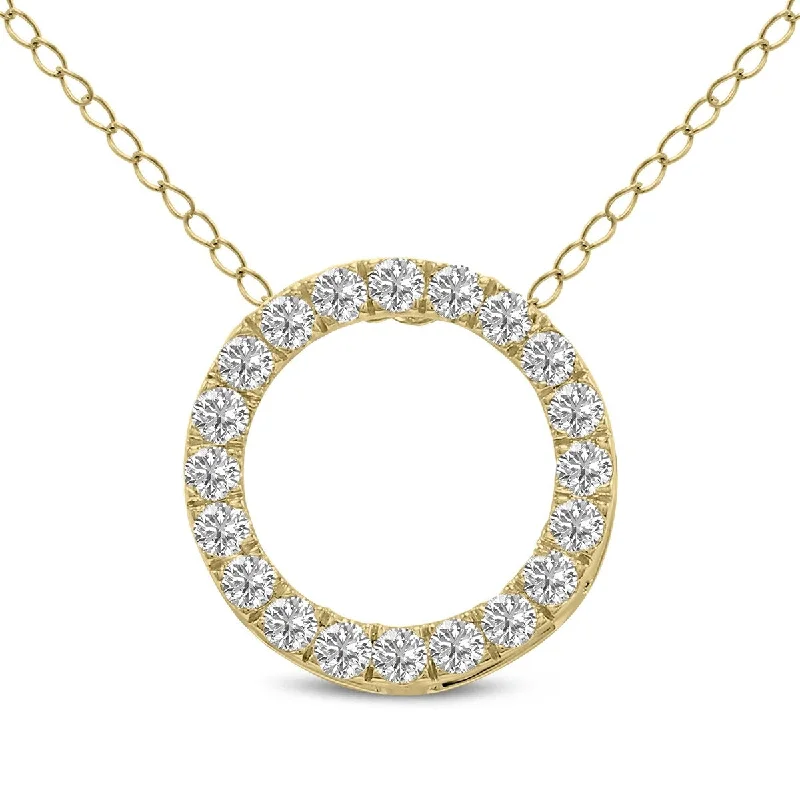 diamond pendant necklace for women -Marquee 2 Carat TW Lab Grown Diamond Circle Pendant in 14K Yellow Gold