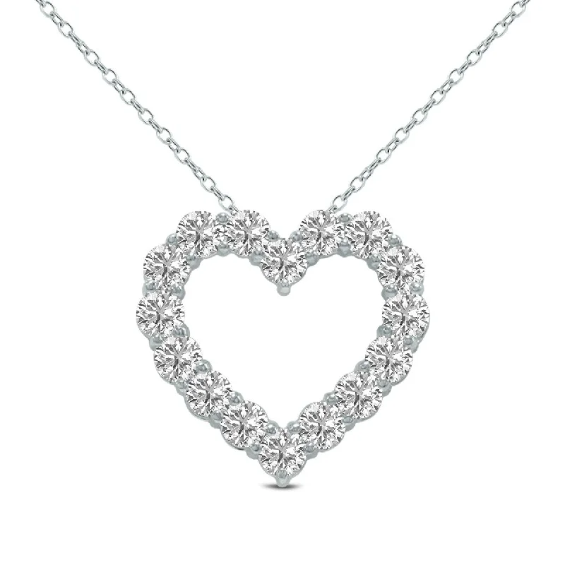 bar necklace for women -Marquee 2 Carat TW Lab Grown Diamond Heart Shape Pendant in 14K White Gold