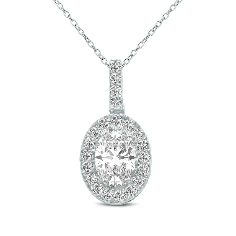 butterfly pendant necklace for girls -Marquee 2 Carat TW Oval Shape Halo Lab Grown Diamond Pendant in 14K White Gold