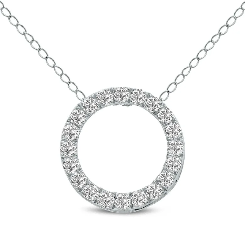 diamond tennis necklace for women -Marquee 3/4 Carat TW Lab Grown Diamond Circle Pendant in 14K White Gold