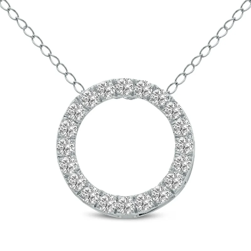 crystal pendant necklace for women -Marquee 3 Carat TW Lab Grown Diamond Circle Pendant in 14K White Gold