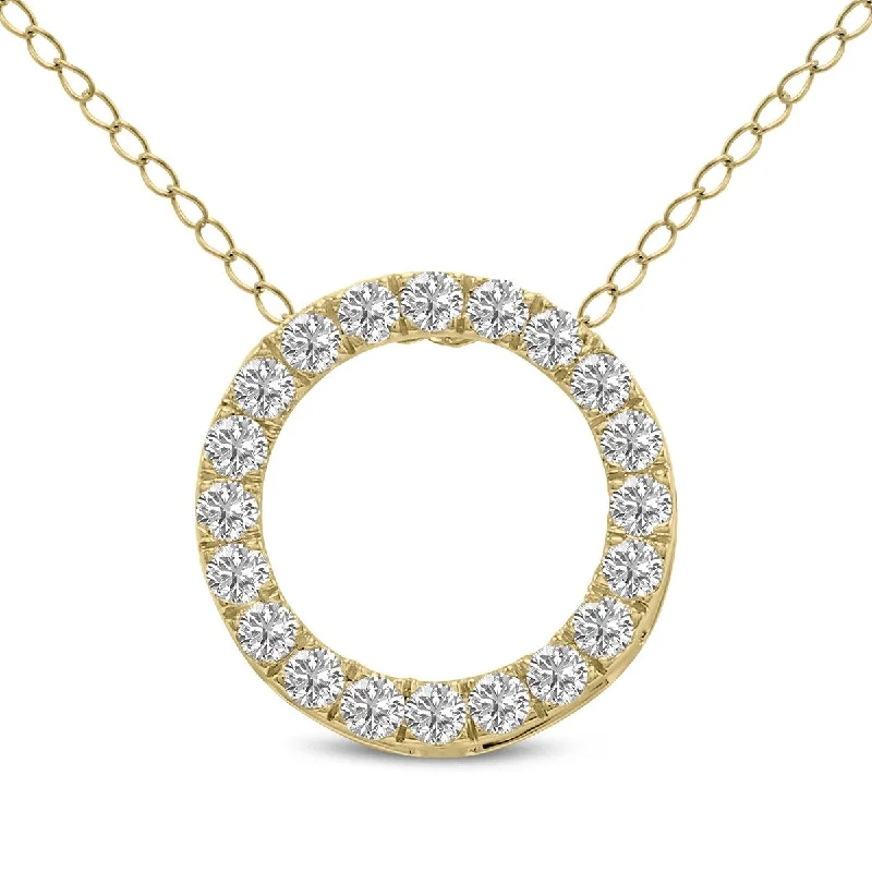 gold nameplate necklace for women -Marquee 3 Carat TW Lab Grown Diamond Circle Pendant in 14K Yellow Gold