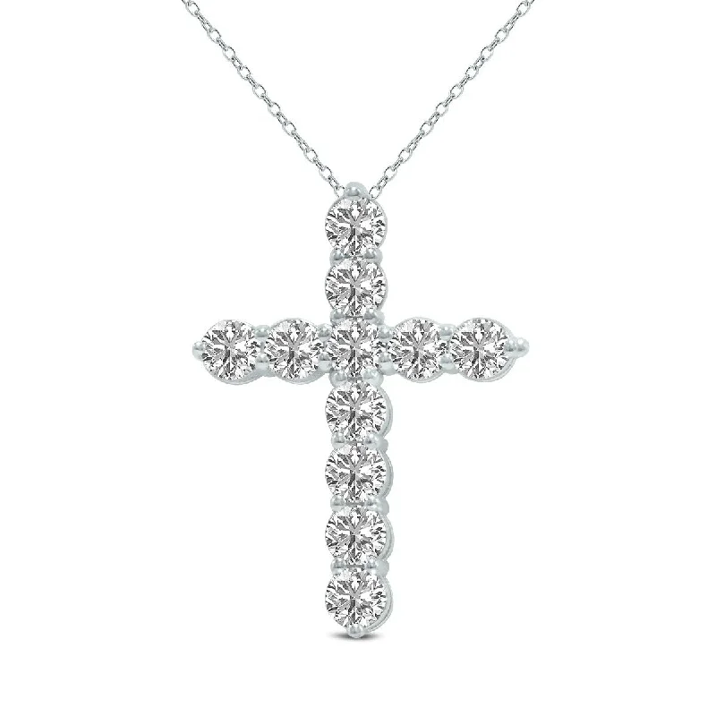 gold chain necklace for men -Marquee 3 Carat TW Lab Grown Diamond Religious Cross Pendant in 14K White Gold