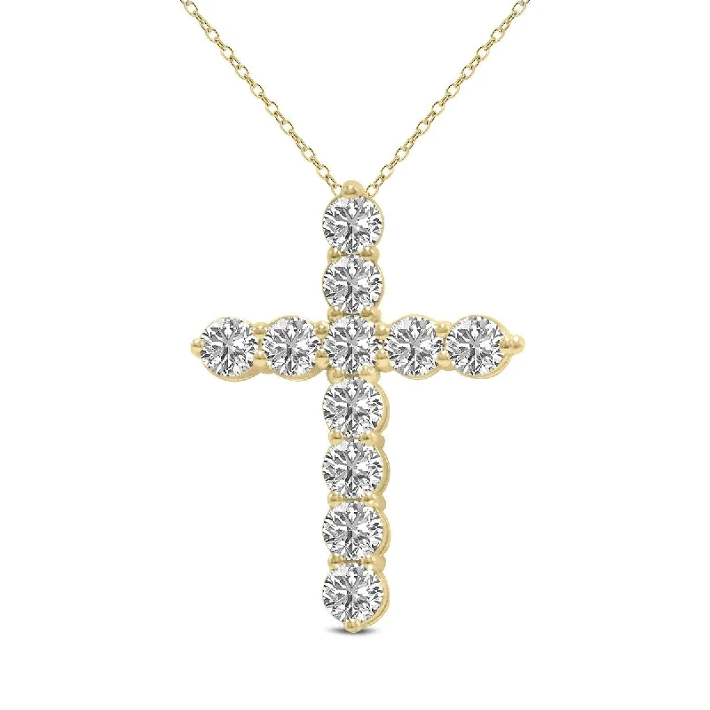 custom engraved necklace for couples -Marquee 3 Carat TW Lab Grown Diamond Religious Cross Pendant in 14K Yellow Gold