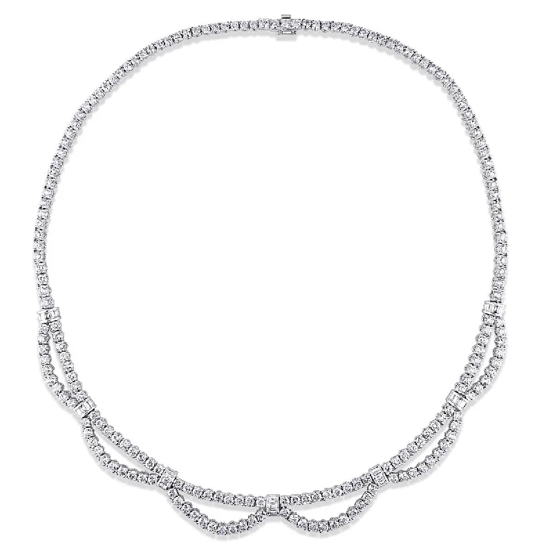 boho style necklace for women -Miadora 16 1/5ct TW Baguette Diamond Necklace in 18k White Gold