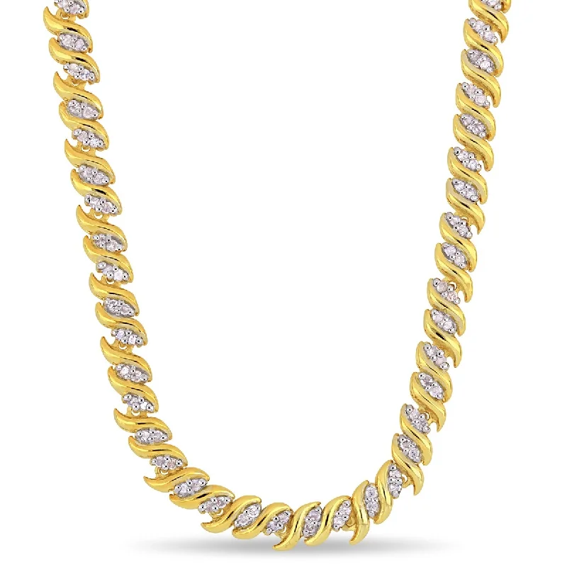 infinity heart necklace for women -Miadora 1ct TDW Diamond S-Link Tennis Necklace in Yellow Plated Sterling Silver