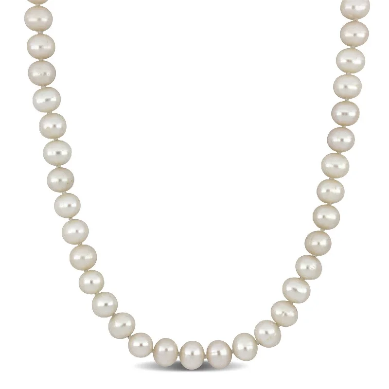 diamond tennis necklace for women -Miadora 7.5-8mm Cultured Freshwater Pearl Necklace w/ 10K Yellow Gold Clasp