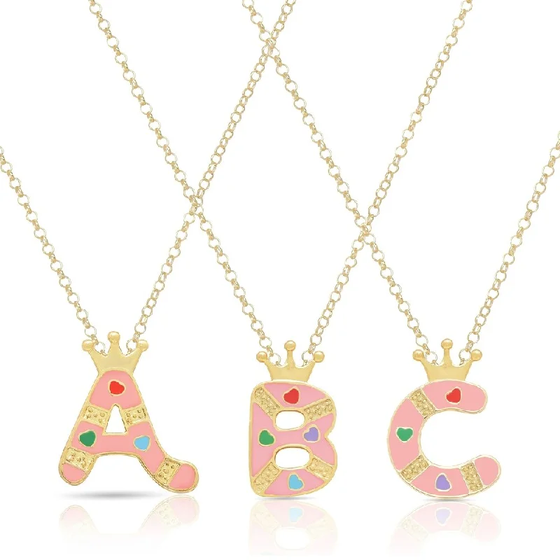 personalized name necklace for women -Molly and Emma Gold Overlay Enamel Heart A to Z Initial Pendant