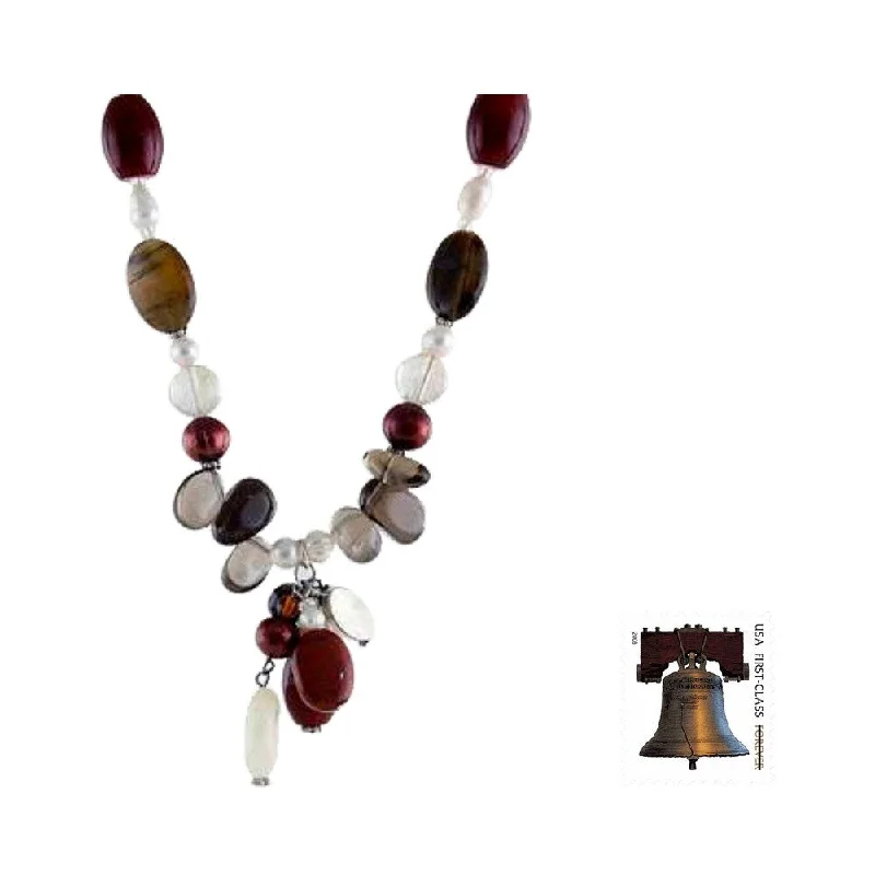 flower pendant necklace for women -Multi-gemstone 'Sun Goddess' Pearl Necklace (5.5-9 mm) (Thailand)