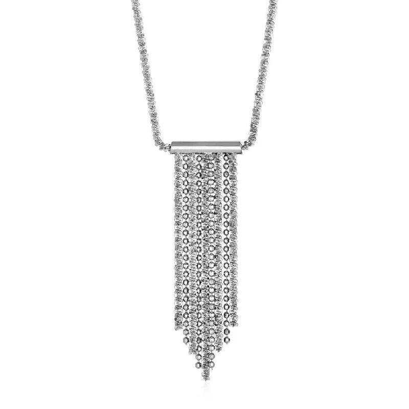 luxury diamond necklace for special occasions -Necklace with Polished and Textured Multi Chain Bar Pendant in Sterling Silver