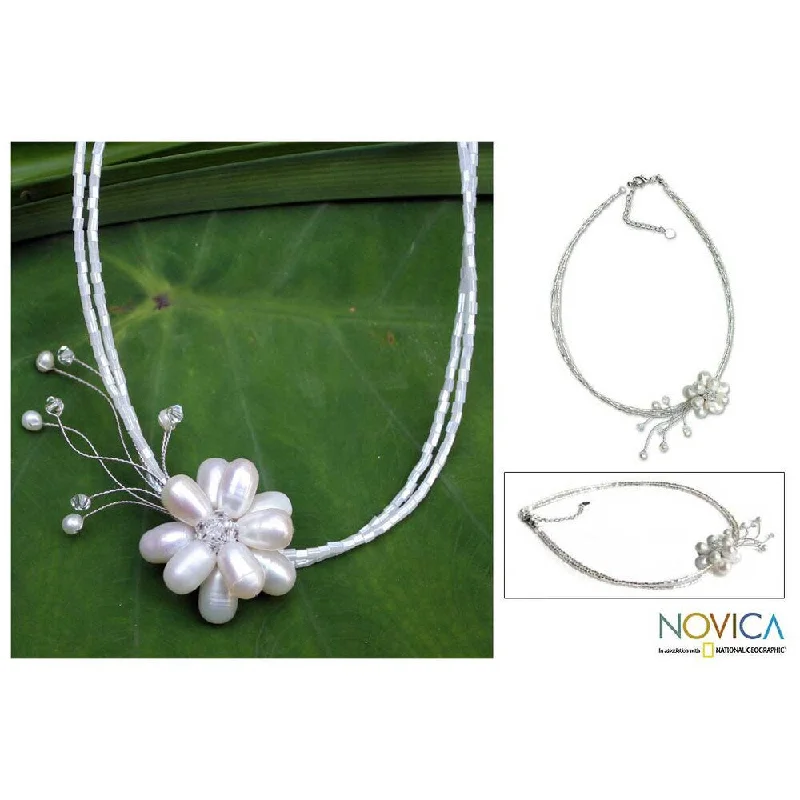 adjustable necklace for women -NOVICA 'Floral Bride' Pearl Choker Necklace (Thailand)