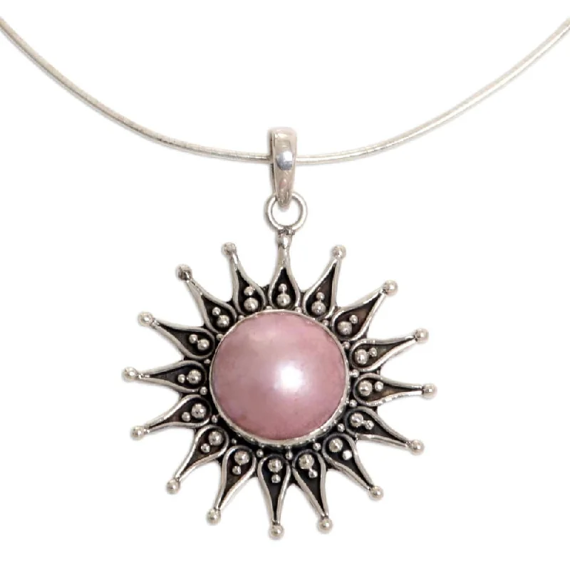 crystal healing necklace for women -NOVICA Handmade Sterling Silver Pink Sun Cultured Pearl Necklace (15 mm) (Indonesia)