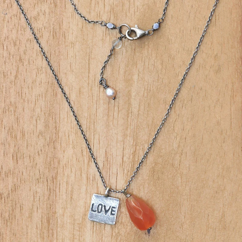 small pendant necklace for minimalist style -NOVICA Silver 'Inspiring Love' Carnelian 3.5mm Pearl Necklace - 17.25" L