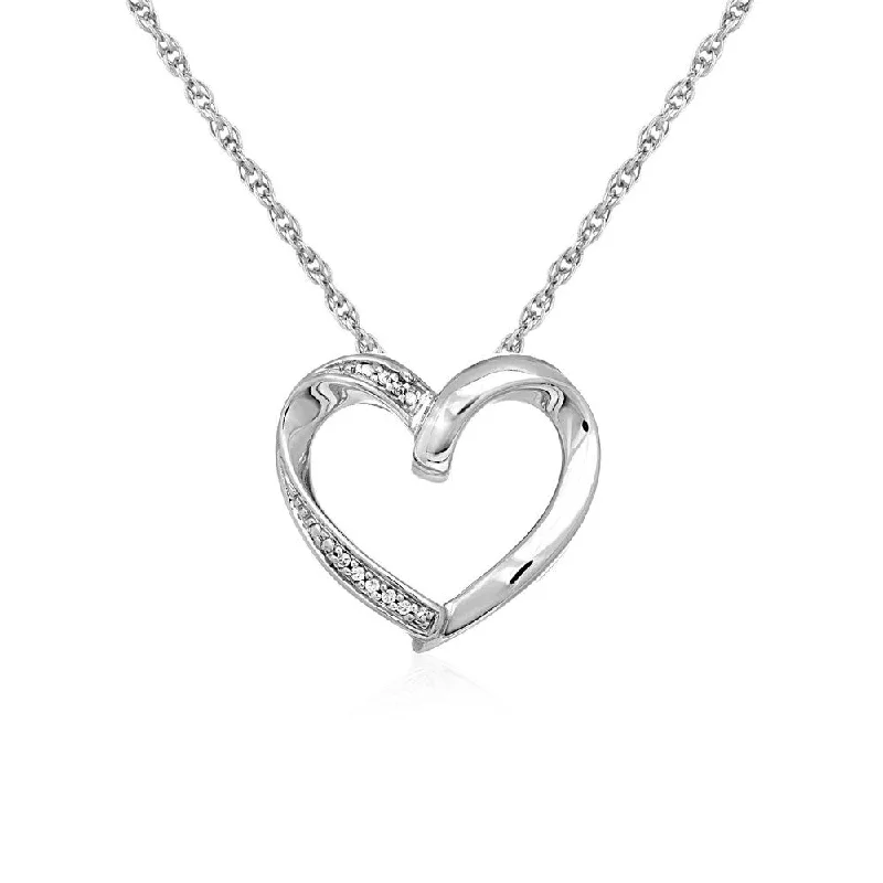 engraved birthstone necklace for moms -Open Heart Pendant with Diamonds in Sterling Silver